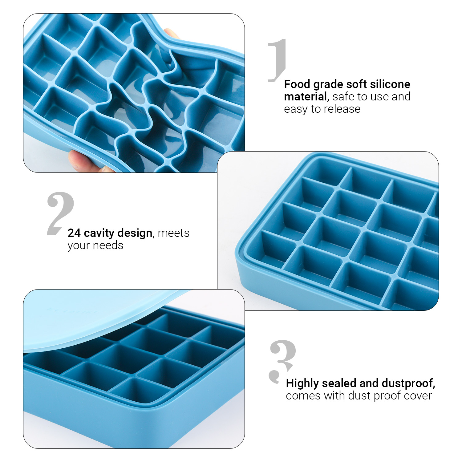Ice Cube Trays 2Pack, Silicone 15-Square Ice Trays, Easy-Release Ice Cube  Molds with Lid for Drinks Cocktail Whiskey