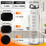 Beasea Spice Jar with Labels, 3 Pack 15oz Glass Kitchen Containers, Clear Large Spices Bottles for Herb Salt Pepper, Condiment Containers with 136 Labels, 1 Marker Pen and Brush